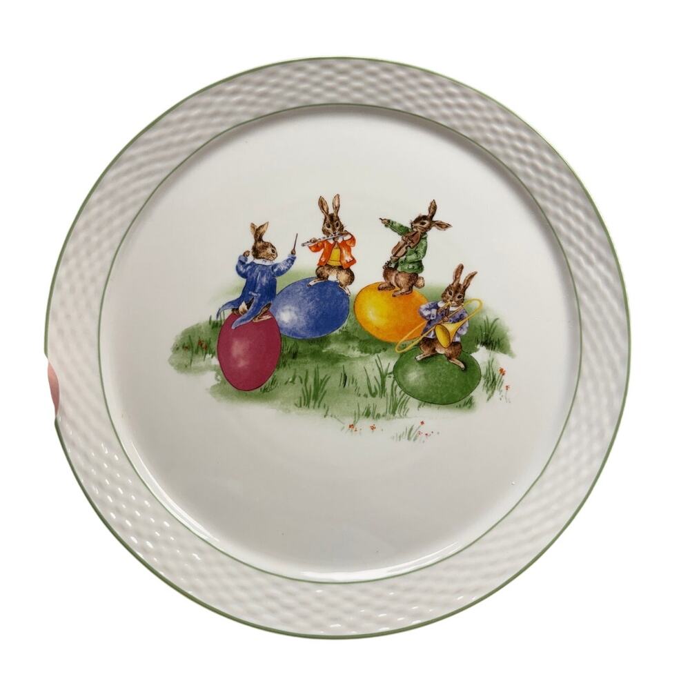 2009 Bunny Band Round Serving Platter William Sonoma Easter